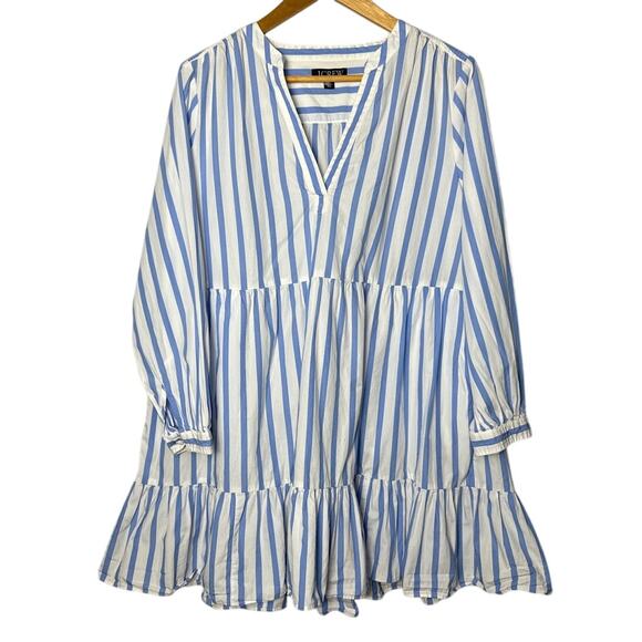 J. Crew Tiered Popover Poplin Mini Dress Blue Striped Size Medium - Picture 6 of 14